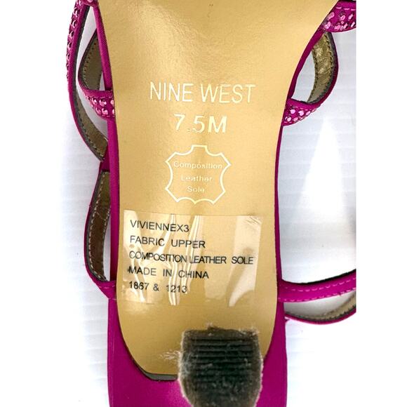 Nine West Hot Pink Rhinestone Satin Strappy Heels Evening Sandals Stiletto 7.5M - Picture 7 of 7